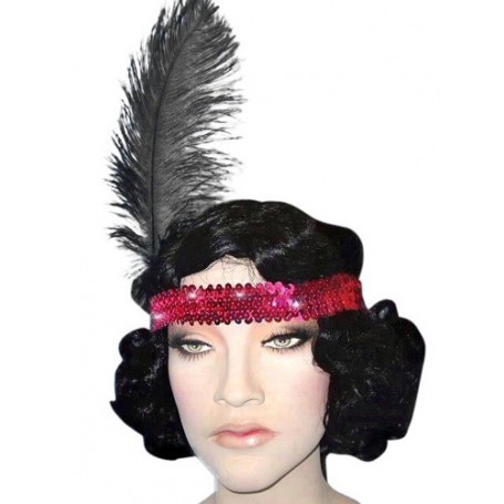 Pink Sequin Flapper Headband With Feather