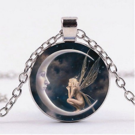Fairy on the moon pendant necklace - 18inch