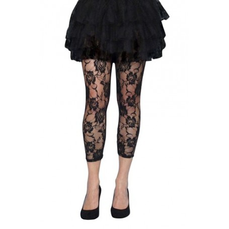 Lace Footless Tights - Black