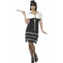 20s Gatsby Black Flapper Dress Fur Stole - Large