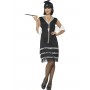 20s Gatsby Black Flapper Dress Fur Stole - Large