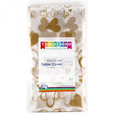 Clear Gold Hearts Print Plastic Rectangle Tablecover
