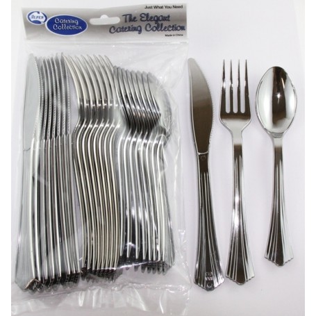 Metallic Silver Party Cutlery Assorted Set - 24 Pack
