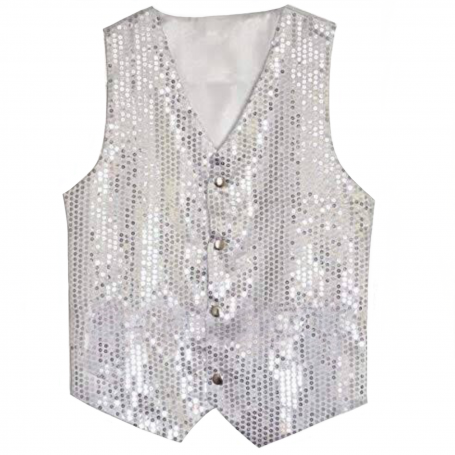 Sequined Vest with buttons - Silver