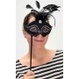 Masquerade Mask - Feather's, Black & Silver with Stick