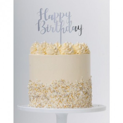 Happy Birthday Silver Cake Topper - Five Star