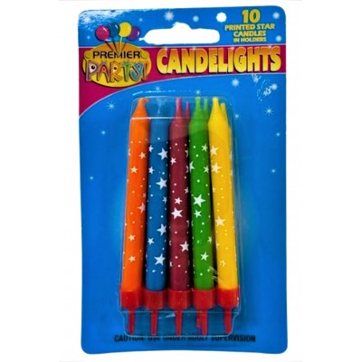 Printed Star Party Candles - 10 Pack