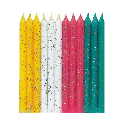 Glitter Multi-coloured Candles - 12 Pack