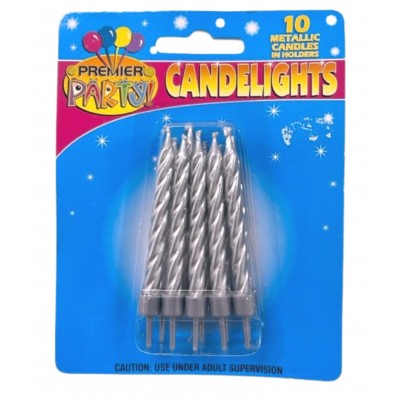Metallic Spiral Party Candles Silver - 10 Pack